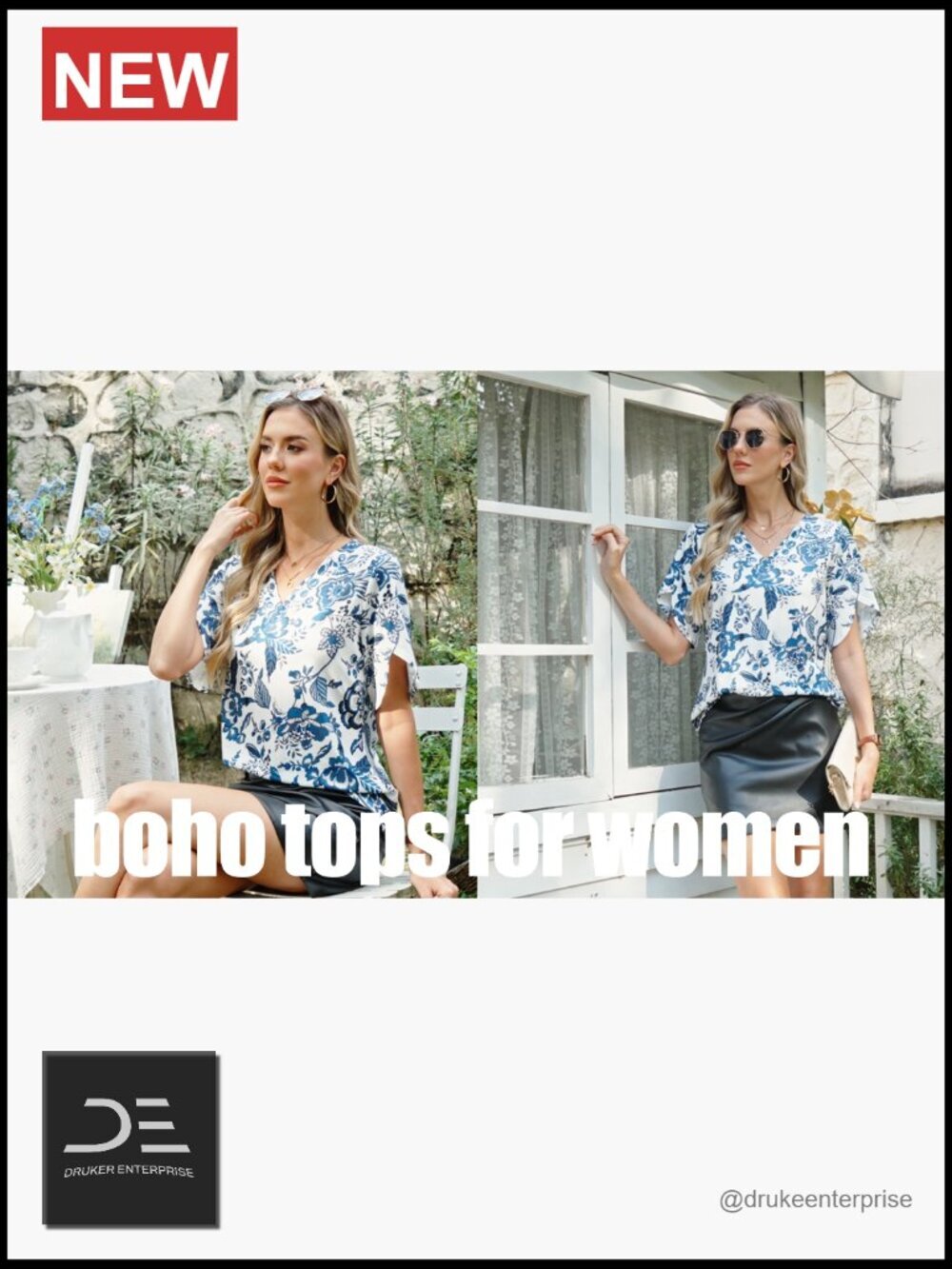 Women's Short Petal Sleeve V-Neck Blouse - Loose Fit Summer Top - Picture 7 of 7